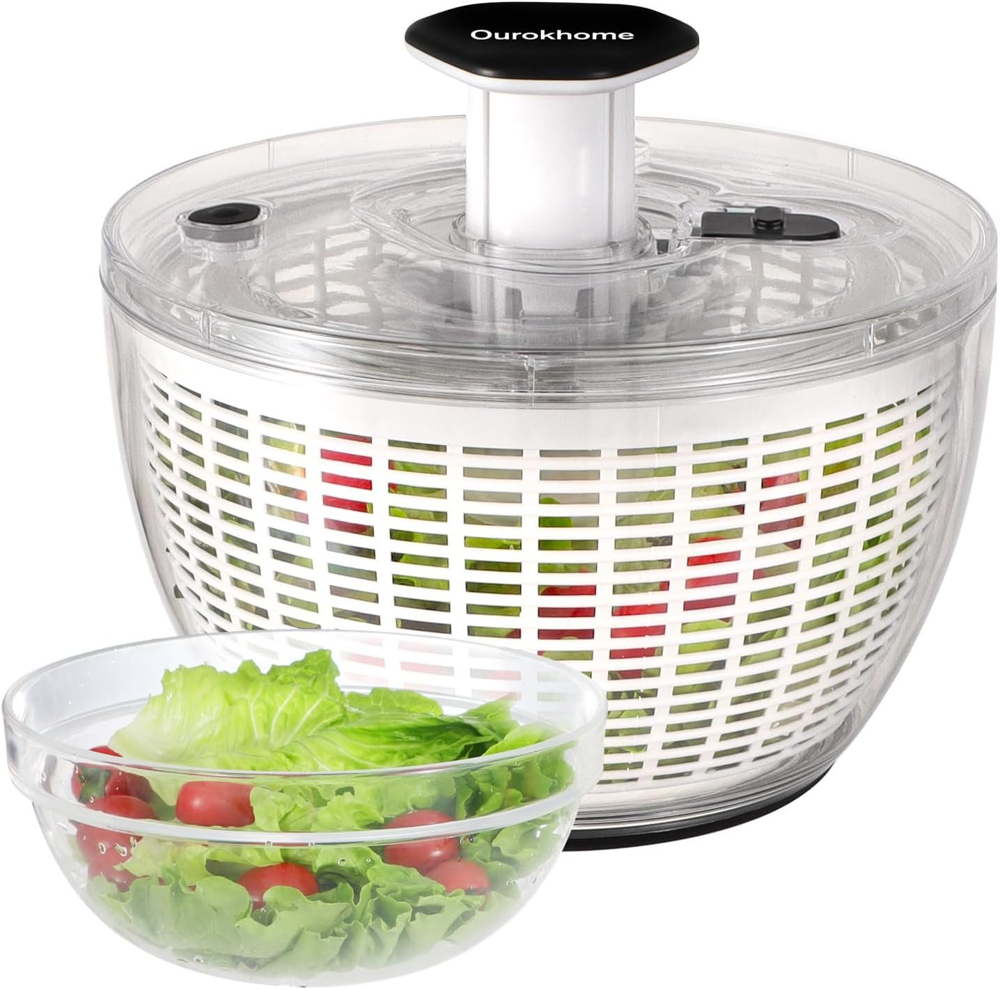 Salad Spinner with Salad Bowl One-handed Large Lettuce Dryer Kitchen Gadgets with Break Button and Retractable Handle Easy Press Vegetable Washer Mixer for Greens Herbs Fruits 6.3 QT