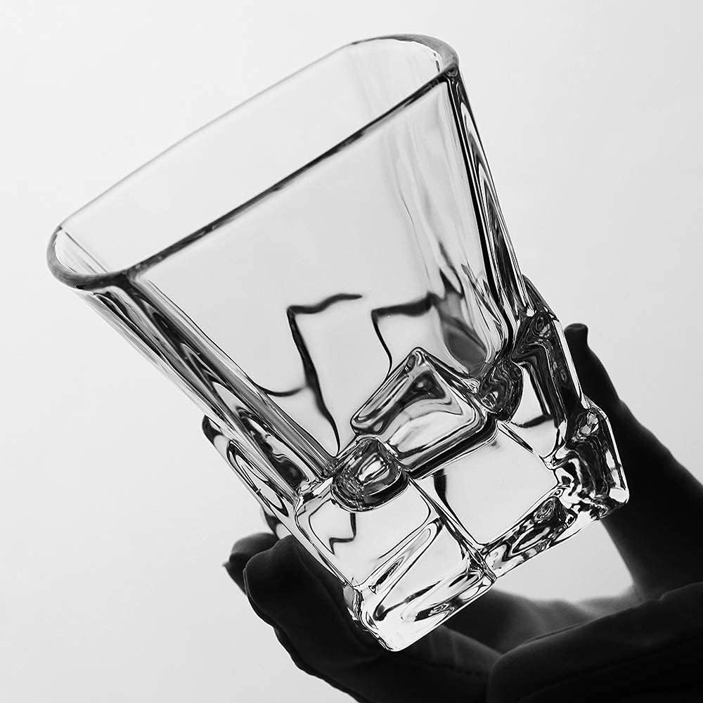 Set of 6 Rock Glasses with Iceberg Design, Fashioned Whiskey Glasses-10 oz,Clear Crystal Scotch Glass,Heavy Base Cocktail Tumbler,Bar Style Glassware for Rum and Cognac